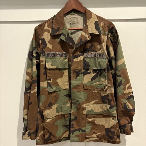 Vintage US Army Woodland BDU Jacket Mens Small Camo Combat Uniform 90s Patch - Picture 1 of 12